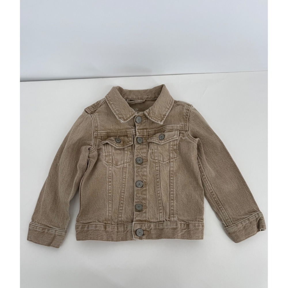 Gap Kids Toddler Tan Brown Denim Trucker Jacket Cotton Blend Solid Sz 3T